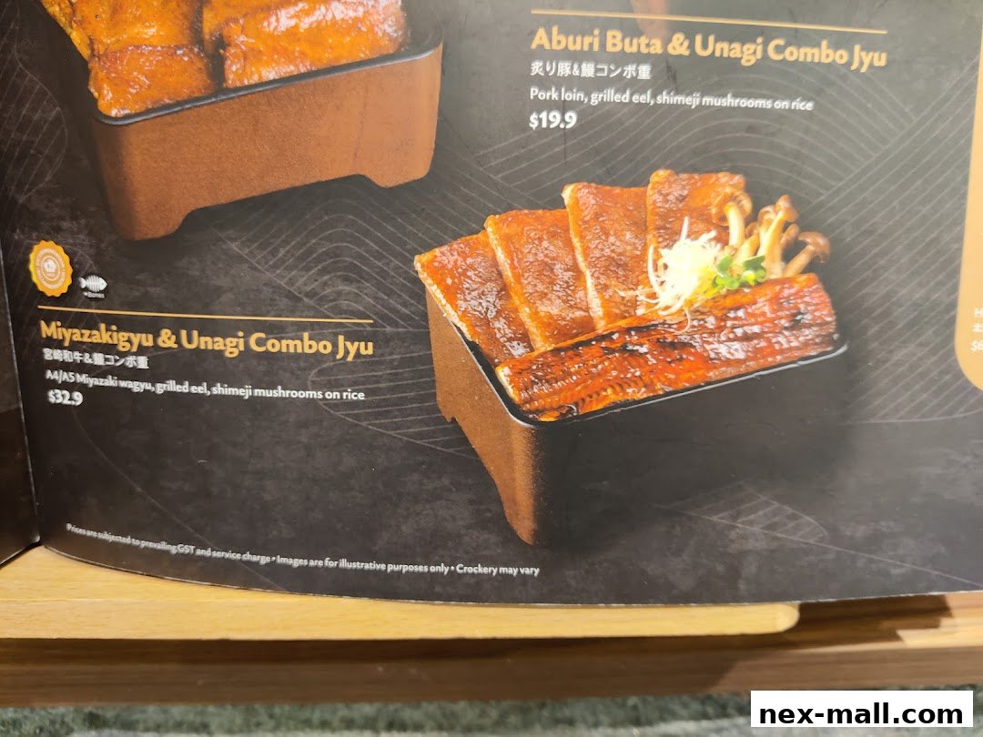 A menu showcasing two combo dishes with grilled eel and other ingredients.