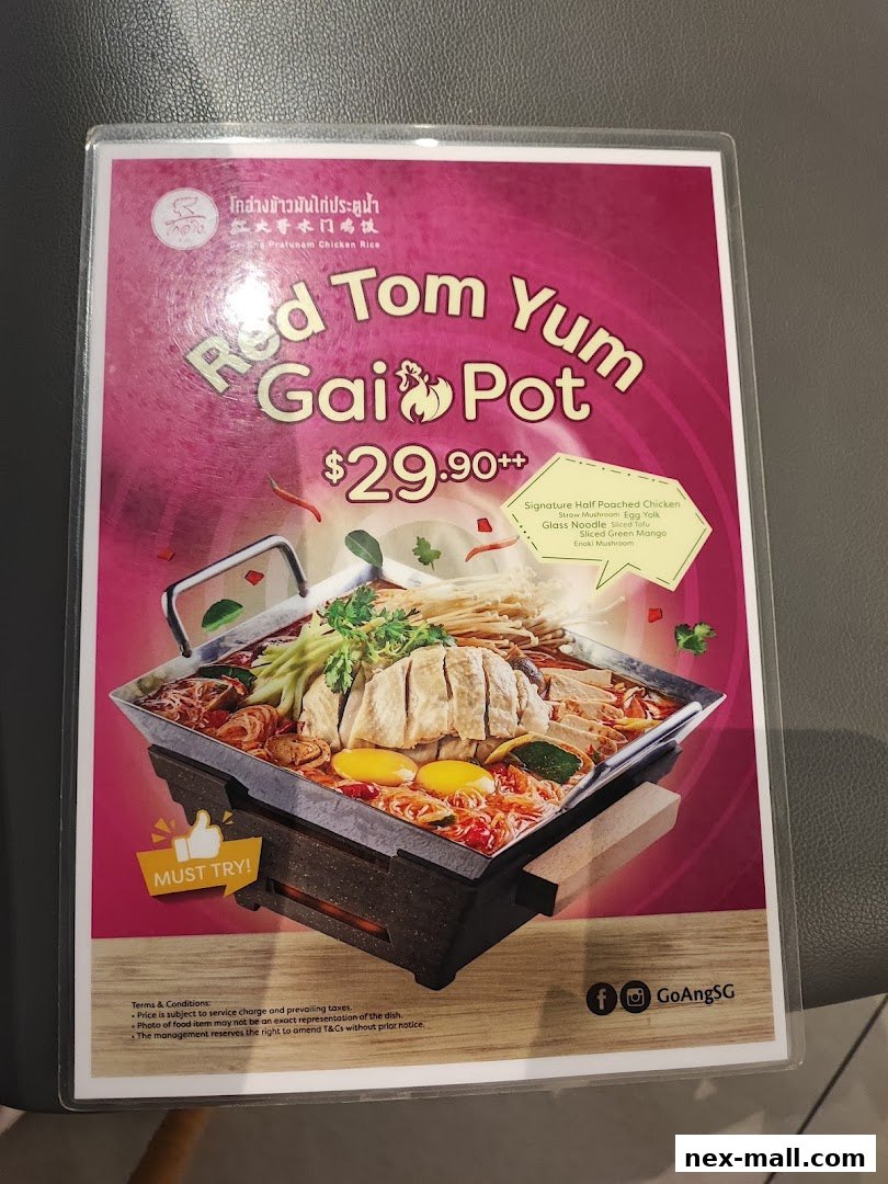 A menu item for Red Tom Yum Gai Pot from Go-Ang Pratunam Chicken Rice.