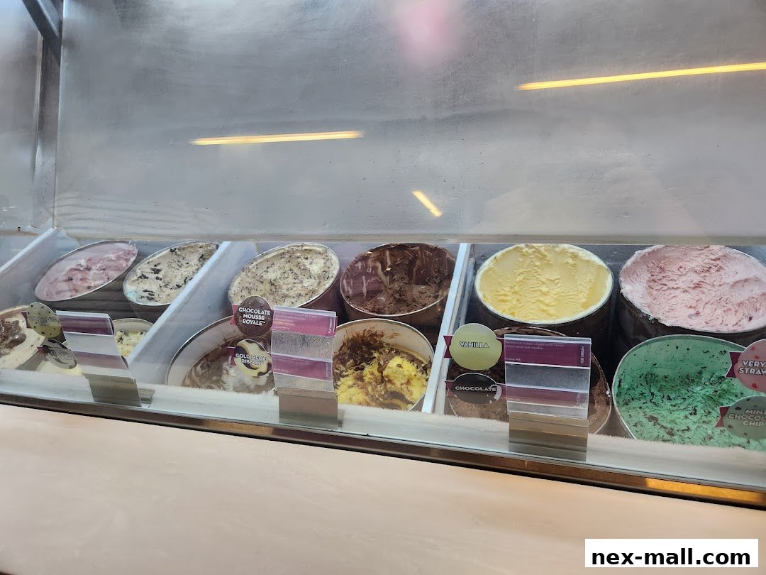 A display case filled with various flavors of Baskin-Robbins ice cream.