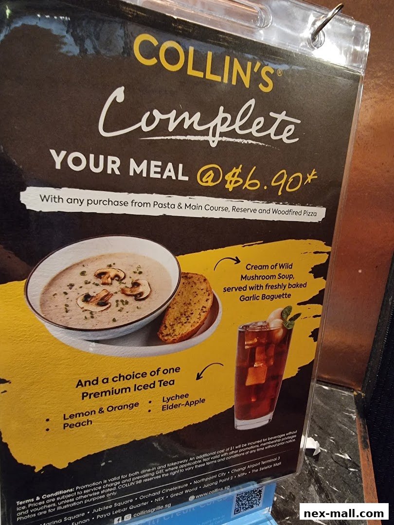 A menu offering a complete meal deal with soup, baguette, and iced tea.
