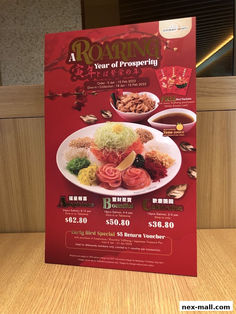 A festive menu for Ichiban Boshi featuring a YuSheng dish and Chinese New Year promotions.