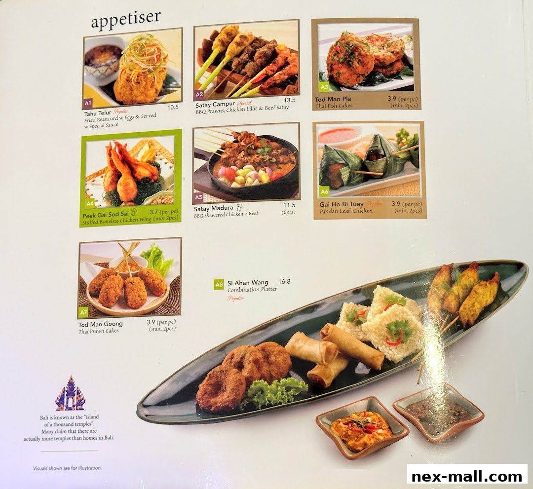 A menu page showcasing various Thai appetizers with images and descriptions.