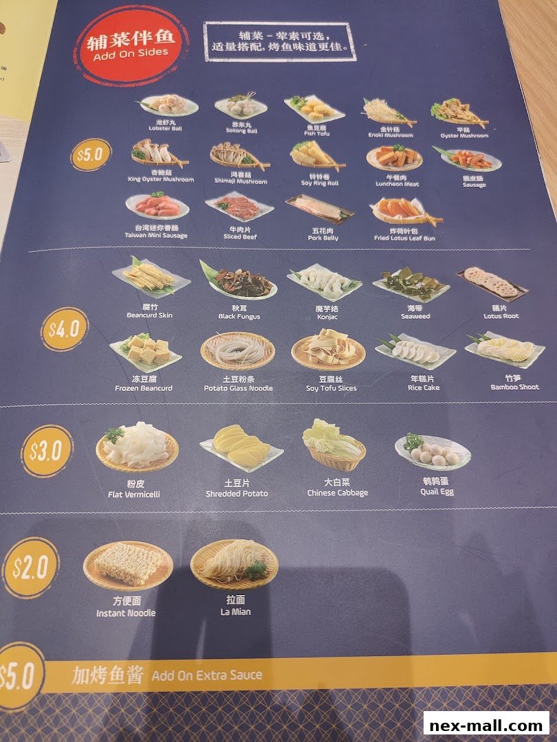 A menu showcasing various side dishes and ingredients for claypot cuisine, with prices indicated.