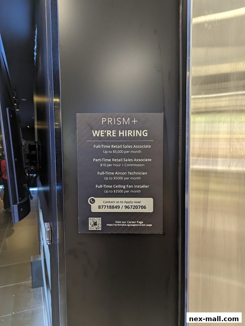 A hiring notice for PRISM+ lists various job openings and contact information.