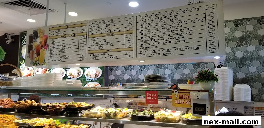 A menu board displaying various food items and their prices at a food stall.