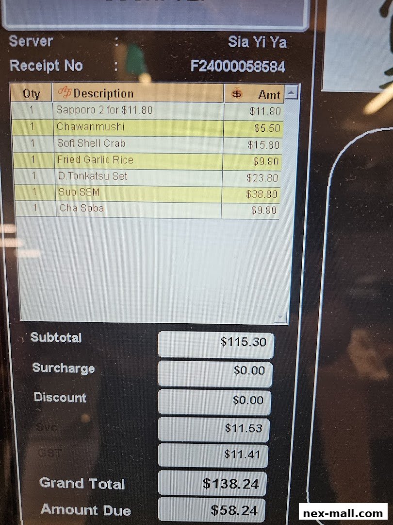A receipt from Sushi Tei showing a list of food items and their prices.