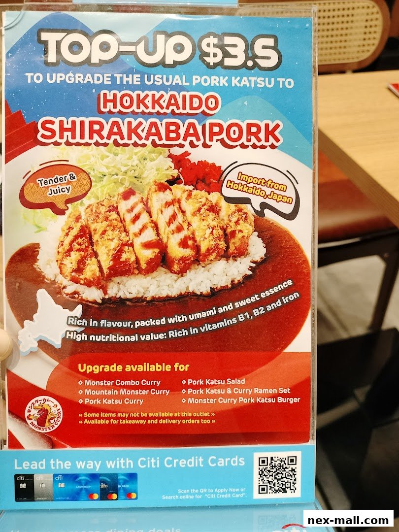 A menu offering an upgrade to Hokkaido Shirakaba Pork for $3.5.
