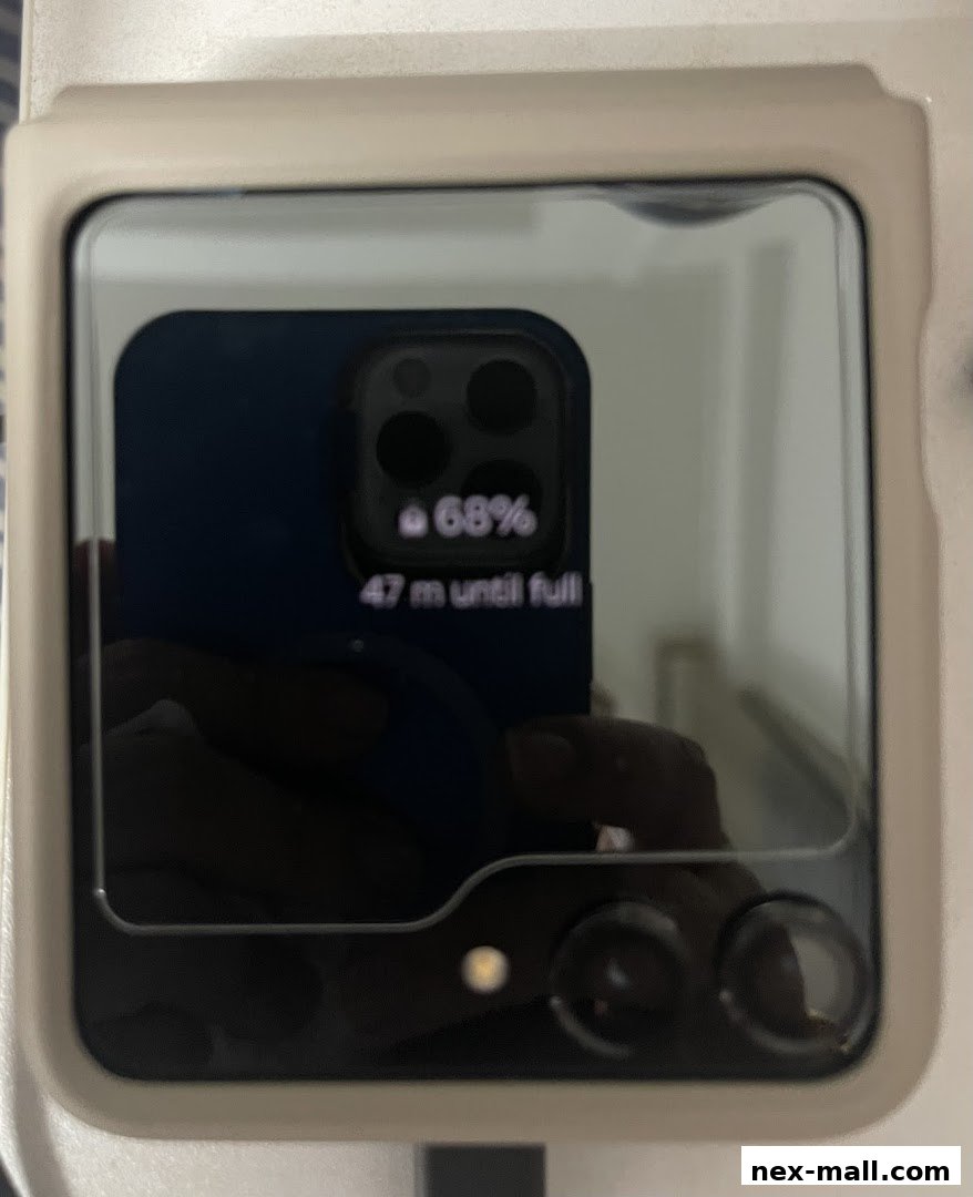A close-up of a phone screen showing 68% battery and 47 minutes until full charge.