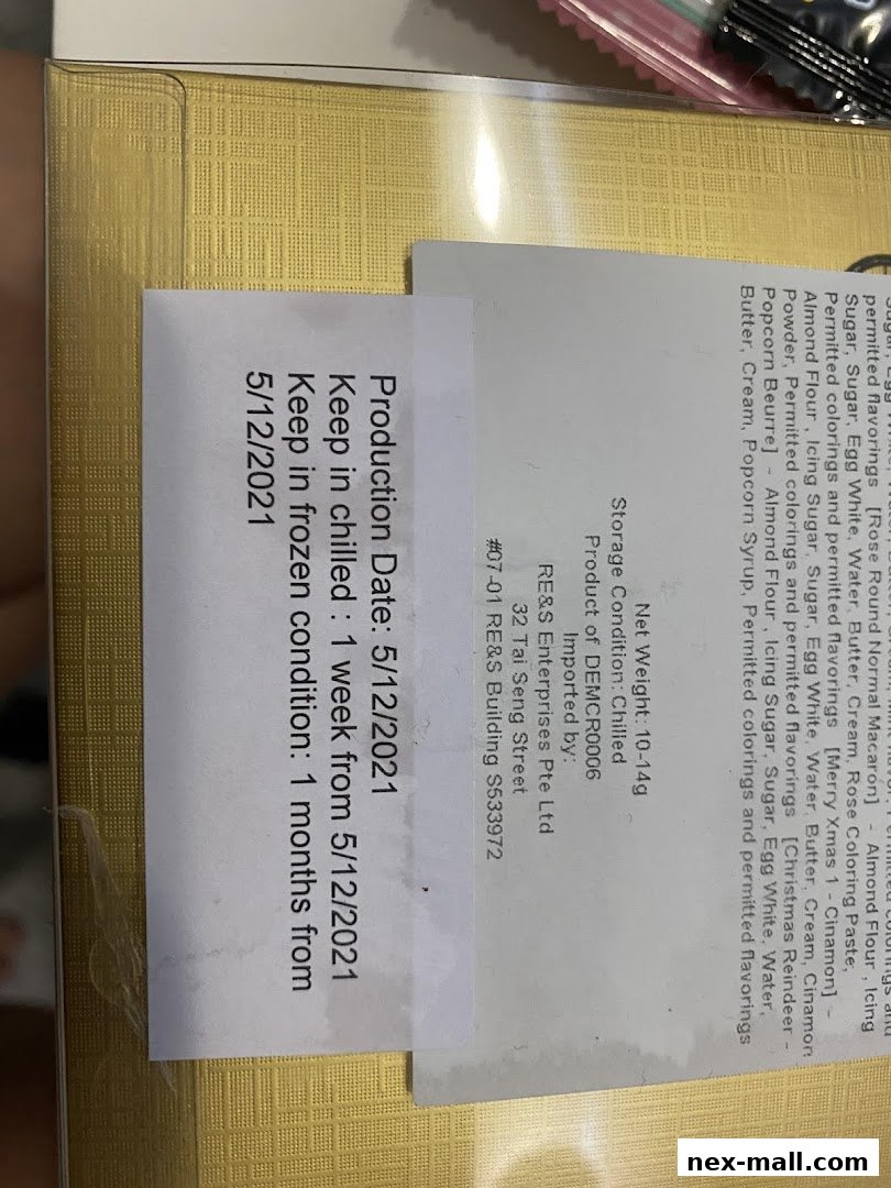 Product information label with production date and storage instructions.