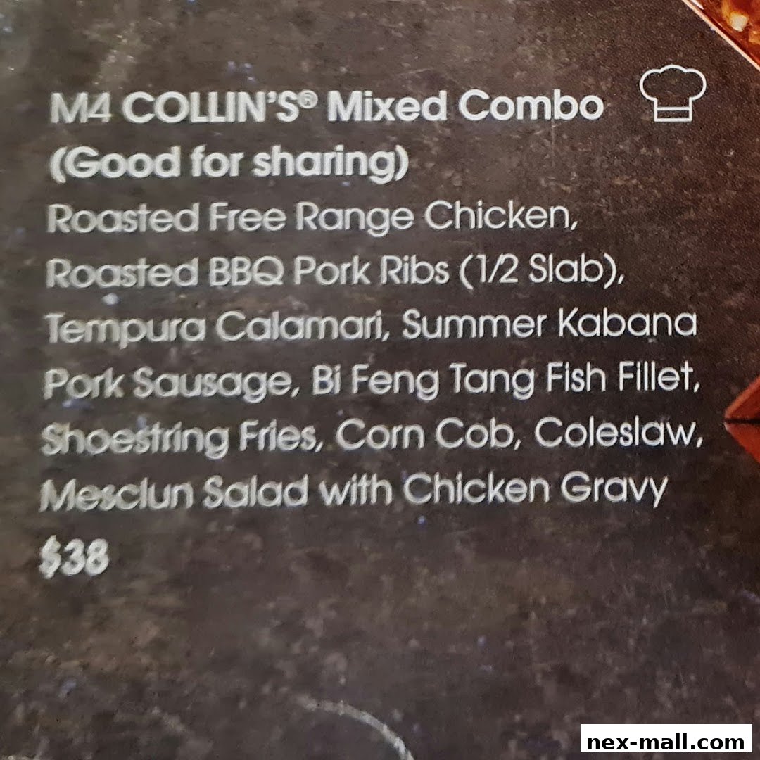 A menu item listing a mixed combo for sharing with various food items.
