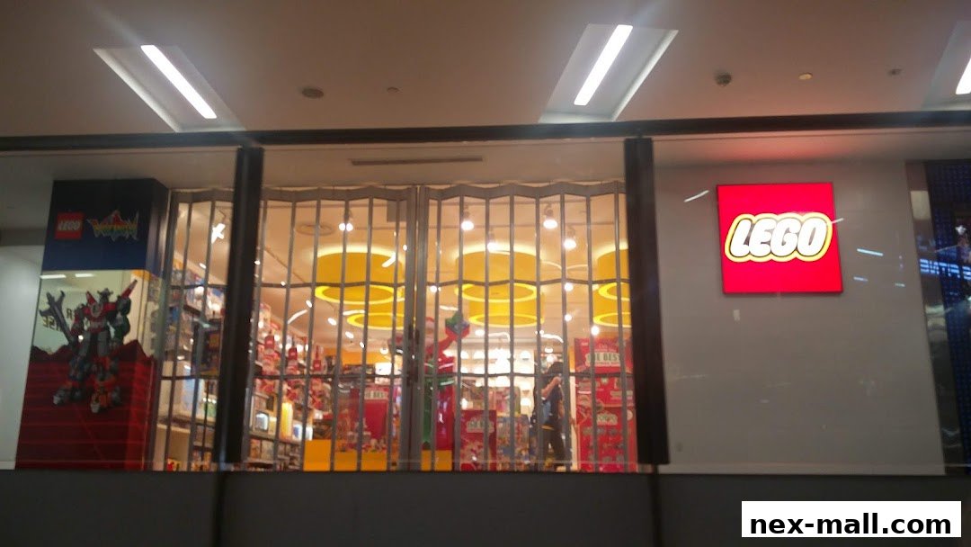 The exterior of a closed LEGO Certified Store with a prominent LEGO logo and a large display.