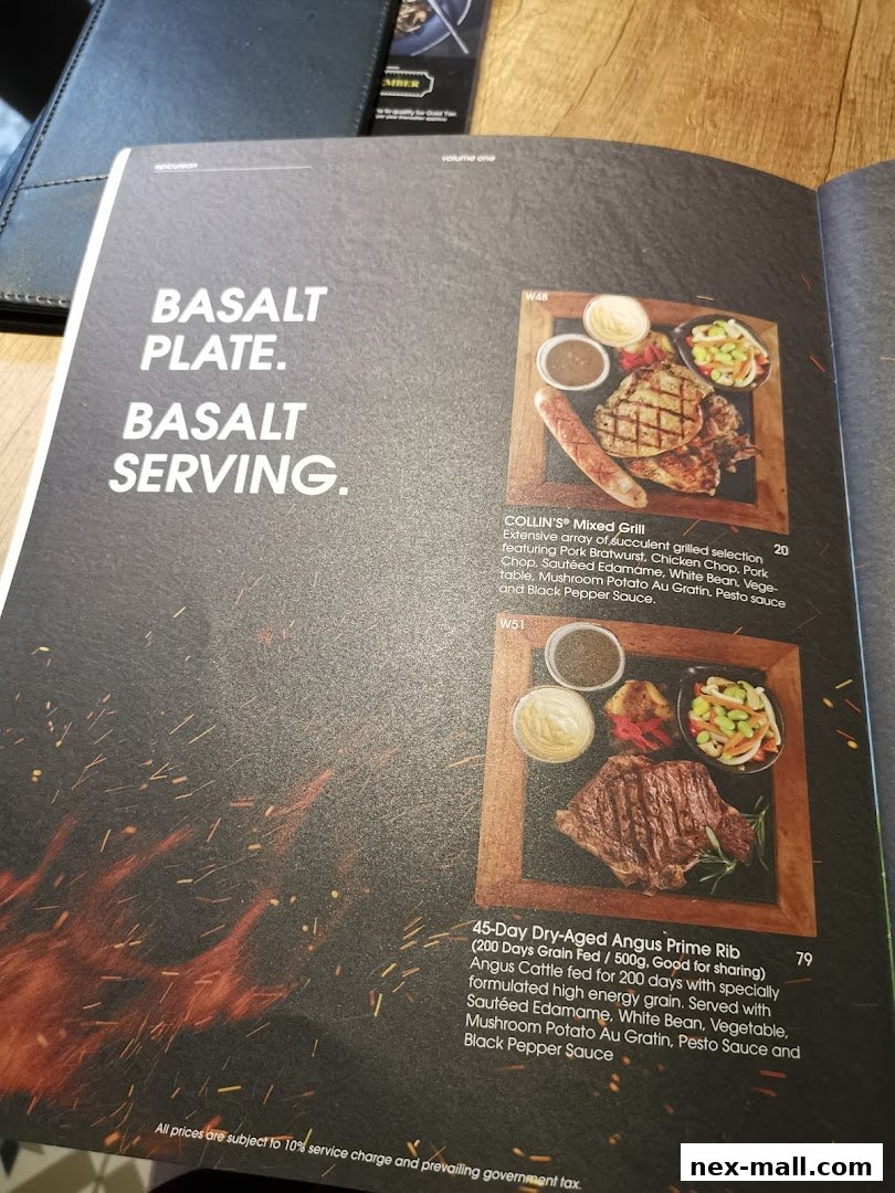 A menu page showcasing two grilled meat platters with descriptions and prices.