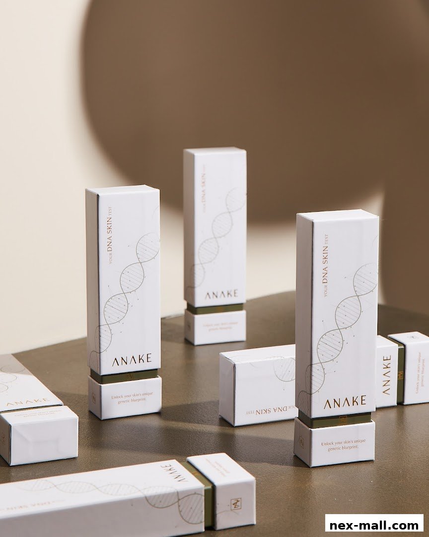 Anake DNA Skin Test boxes with DNA helix graphics and branding.