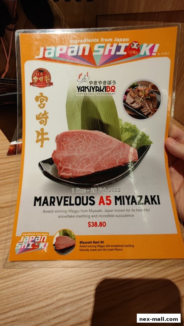 A menu featuring Marvelous A5 Miyazaki Wagyu beef from Japan.