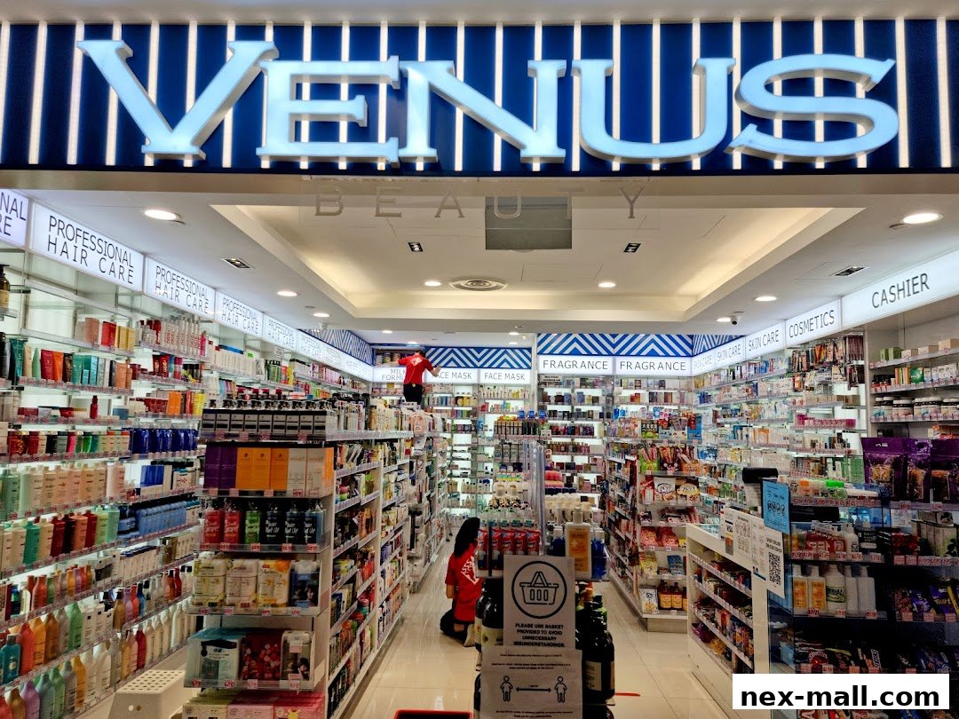 The interior of Venus Beauty NEX, a well-stocked beauty and personal care store.
