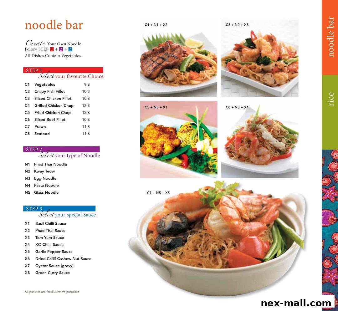 A menu for a noodle bar with options for creating your own noodle dish.