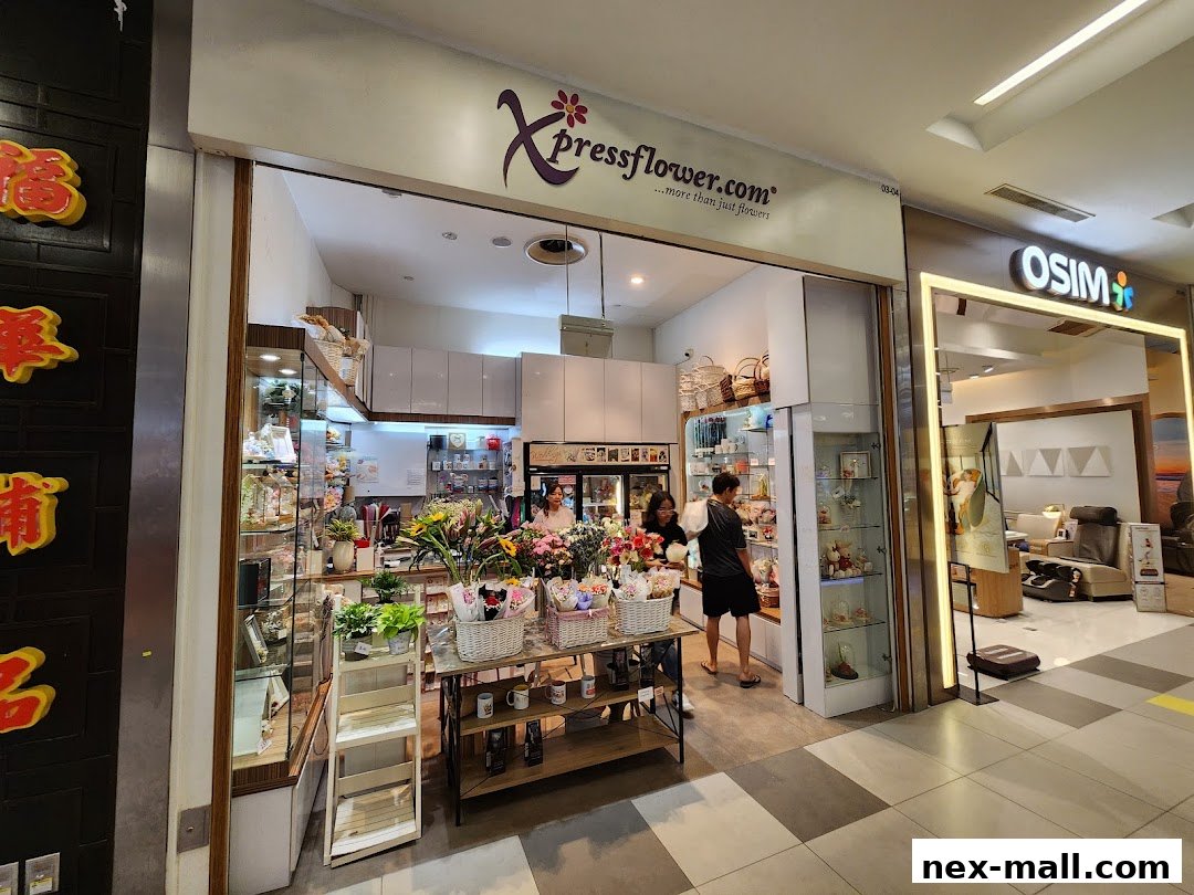 A flower shop with a variety of floral arrangements and gifts displayed inside and outside.