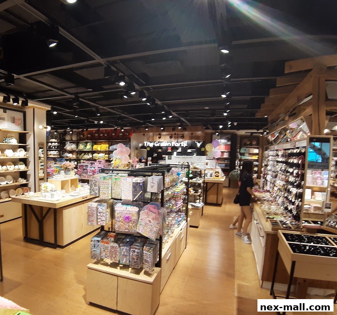 Interior view of a brightly lit retail store with shelves stocked with various merchandise.