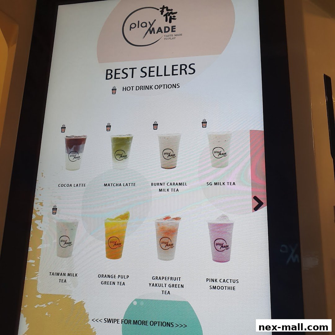A digital menu displaying best-selling hot drink options from PlayMade.