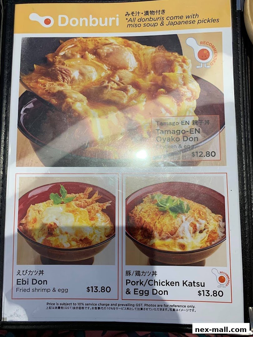 A menu featuring three types of Donburi bowls: Oyako Don, Ebi Don, and Pork/Chicken Katsu Don.