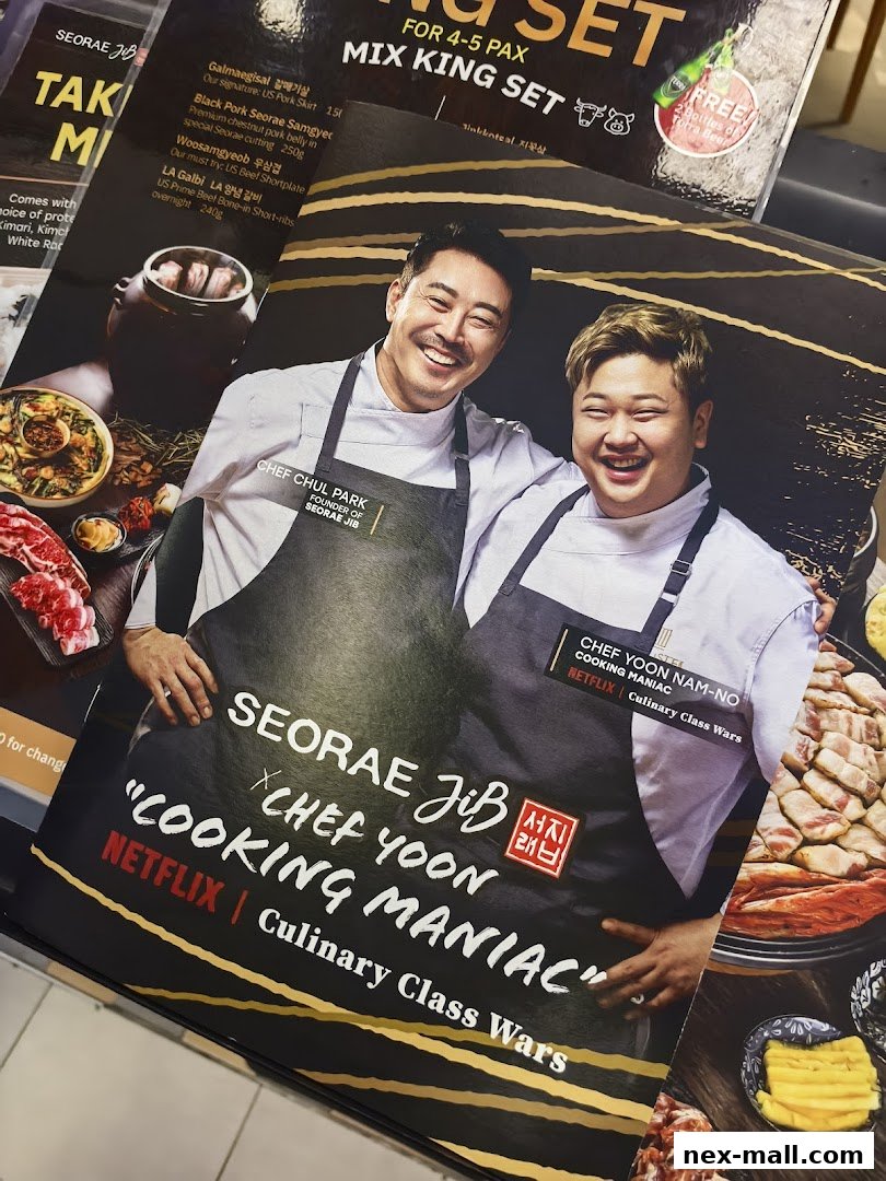 A menu featuring a 'Mix King Set' with two chefs and various Korean dishes.