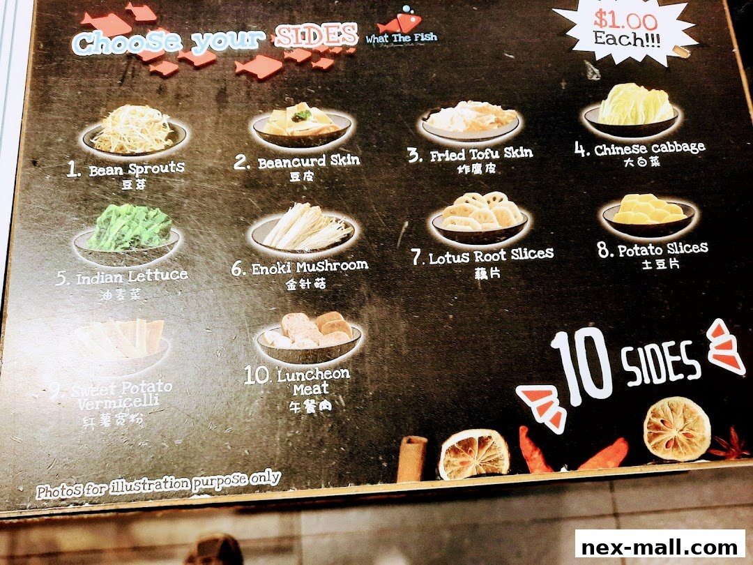 A menu showcasing 10 different side dishes with images and names.
