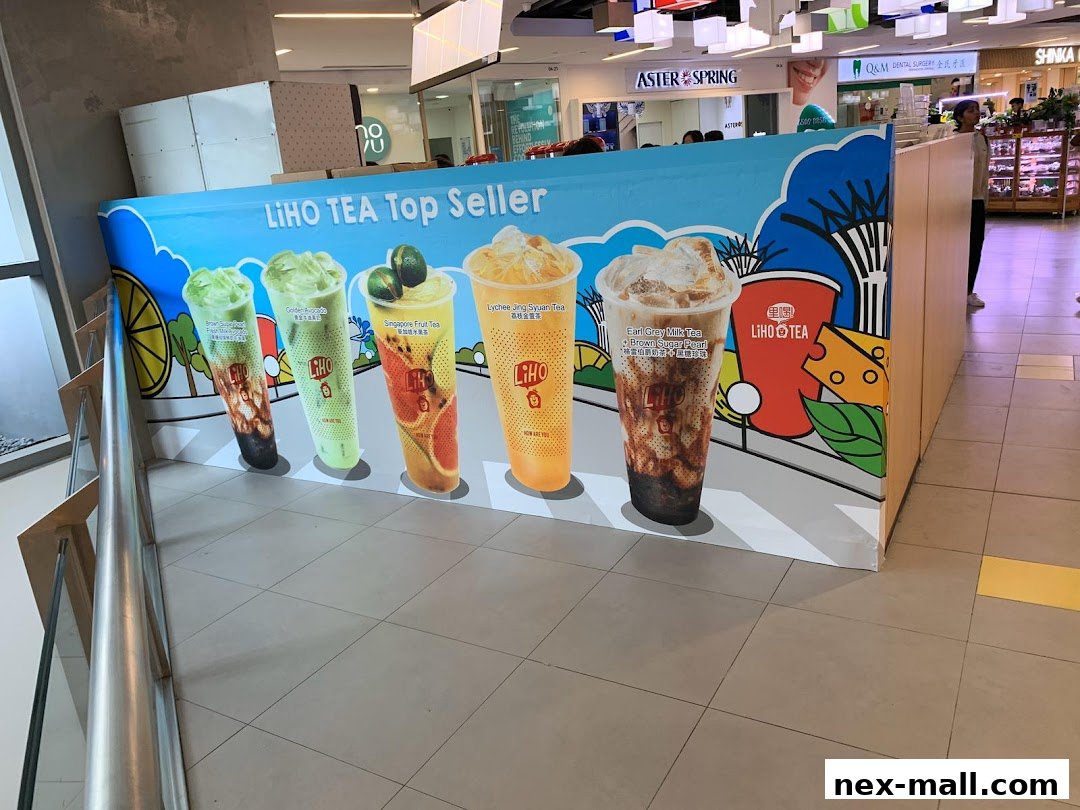 A colorful banner showcasing LiHO TEA's top-selling drinks with vibrant illustrations.