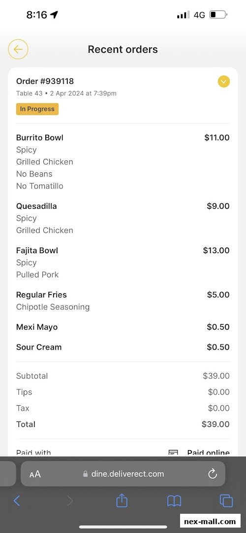 A screenshot of recent orders from Guzman y Gomez, showing food items and prices.