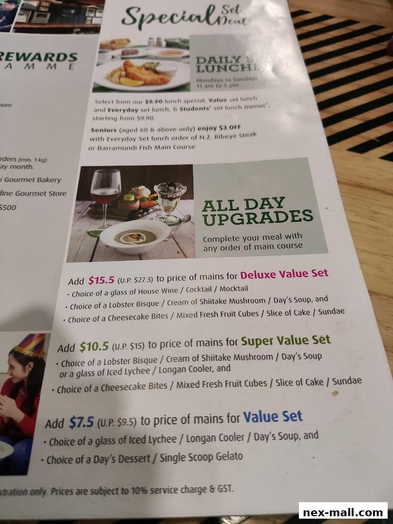 A menu from Jack's Place featuring special set deals and all-day upgrades.