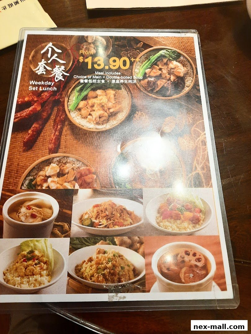 A menu for Soup Restaurant's Weekday Set Lunch, featuring various dishes and a starting price.