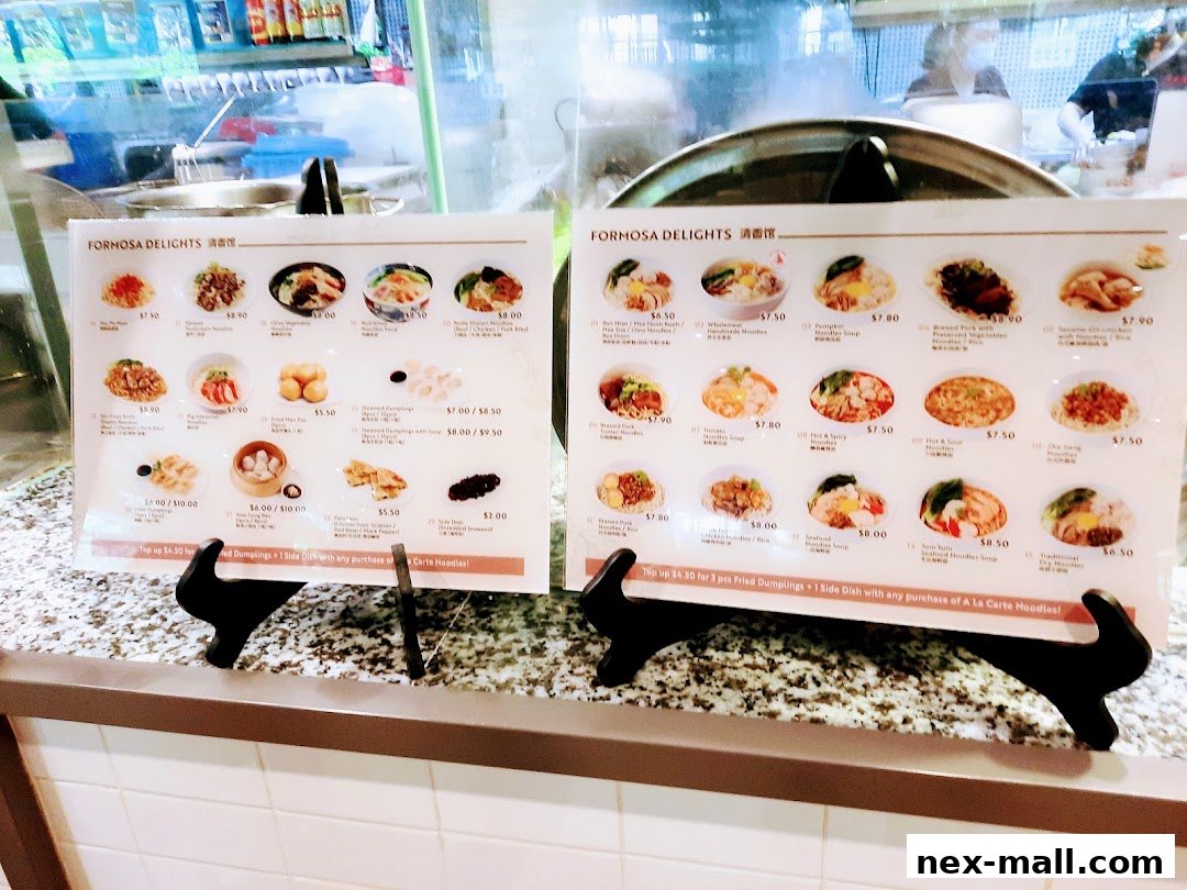 Two menus displaying various Asian dishes with prices and images.