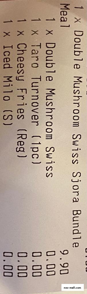 A receipt showing a Burger King order with a bundle, fries, turnover, and drink.