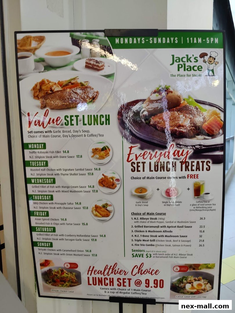 A menu board for Jack's Place featuring value set lunches and everyday set lunch treats.