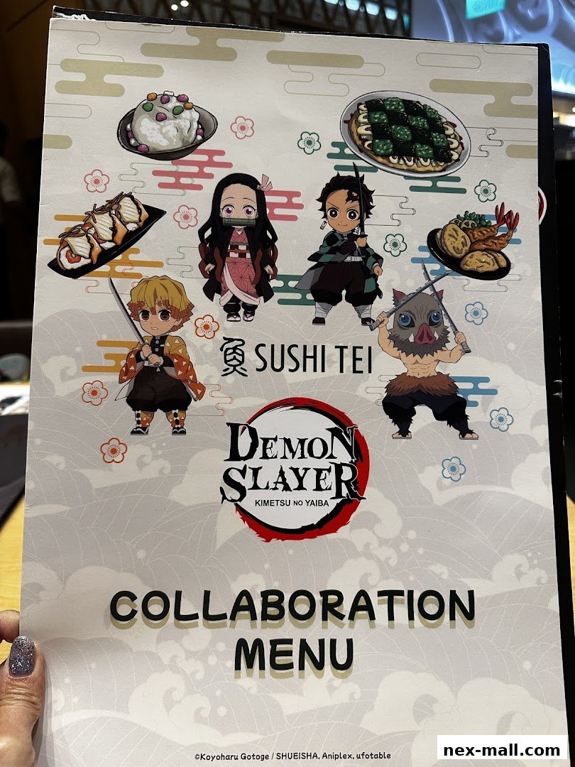 A menu from Sushi Tei featuring a Demon Slayer collaboration.