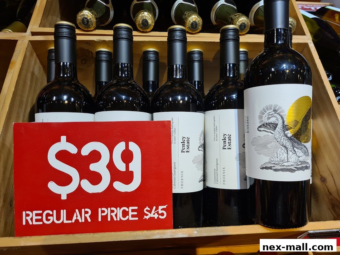 Bottles of Penley Estate Cabernet Sauvignon wine displayed with a sale price of $39.