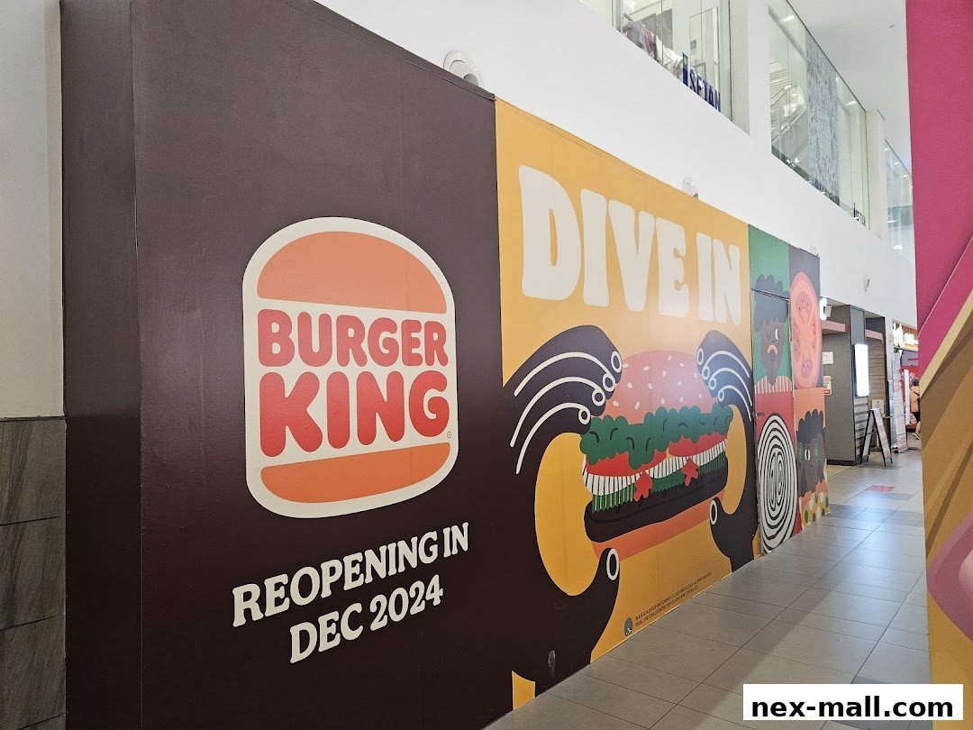 Burger King storefront with a "Reopening in Dec 2024" announcement and vibrant burger artwork.