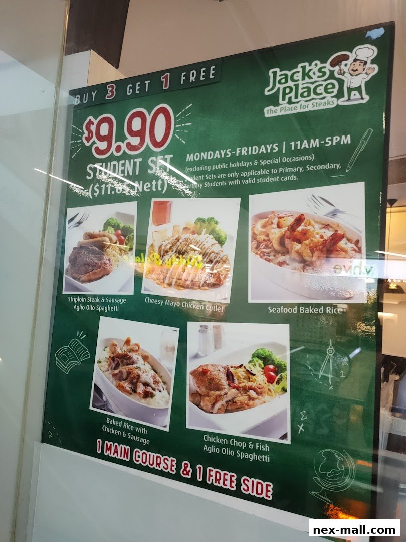 A promotional poster for Jack's Place Student Set meals.