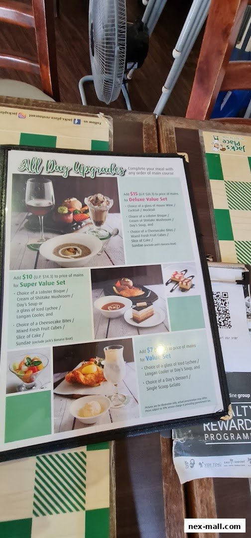 A menu from Jack's Place offering 'All Day Upgrades' with various value set options.
