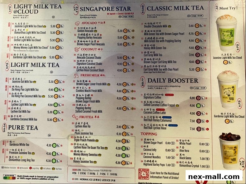 A menu for LiHO TEA featuring various milk teas, fruit teas, and coffee drinks with prices.