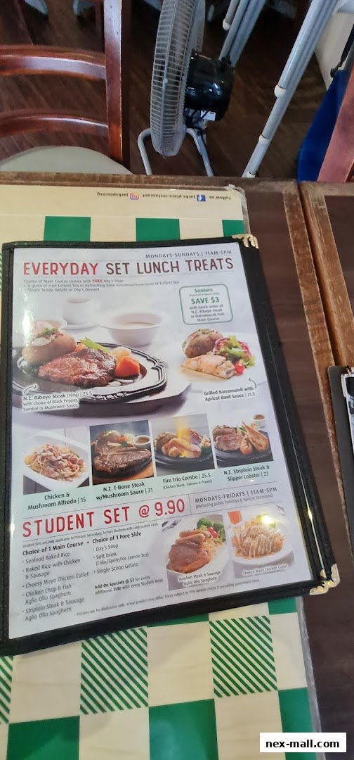 A menu from Jack's Place featuring everyday set lunch treats and student specials.
