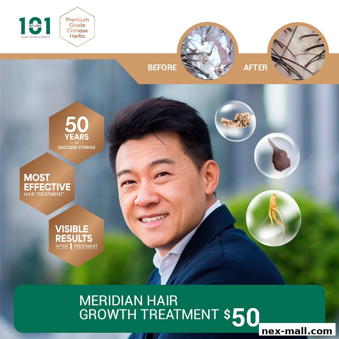 A man smiles while showcasing hair growth treatment results and ingredients.