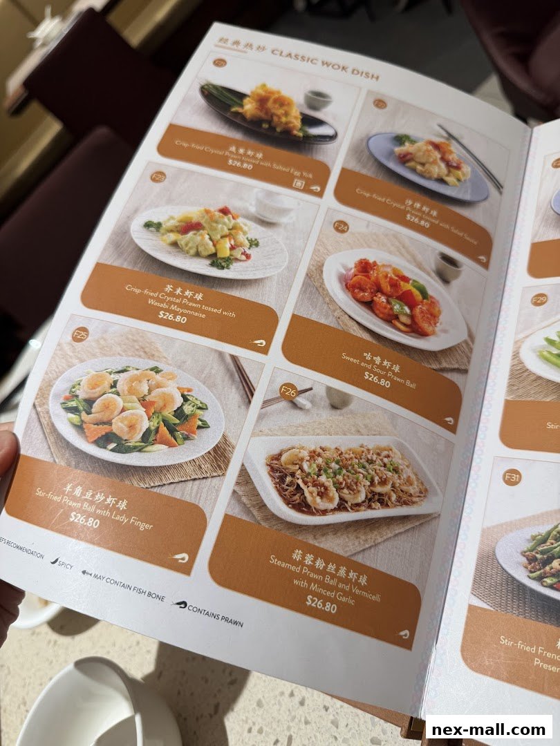 A menu from Canton Paradise featuring classic wok dishes with prawn.