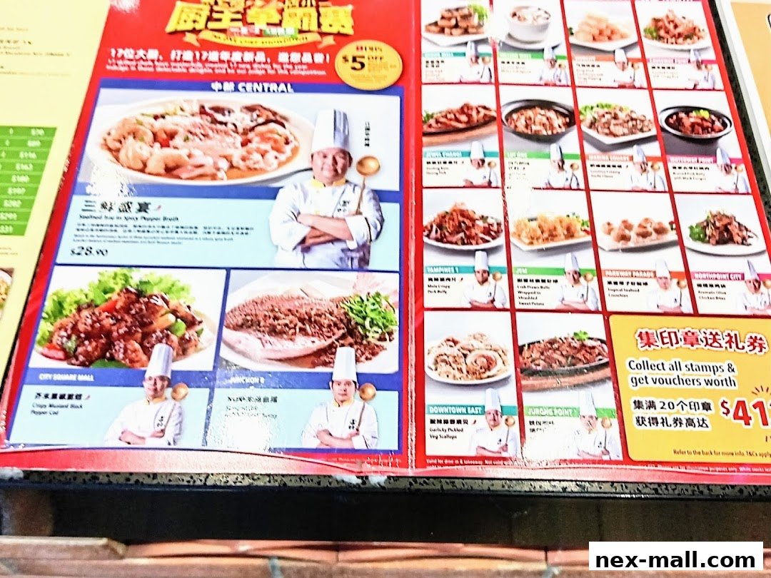 A menu featuring various Chinese dishes with images and prices, including a special offer.