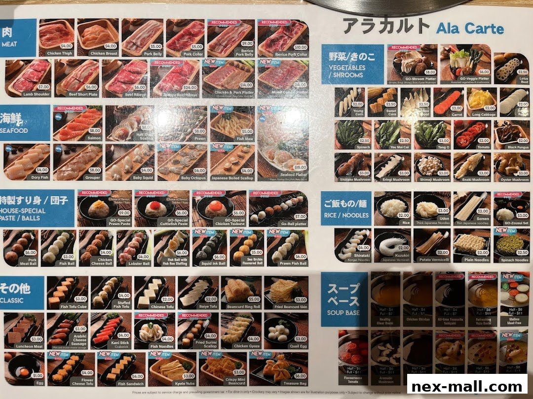 A detailed menu for SHABU-GOJOY JAPANESE FOOD STREET, showcasing various food categories and items.