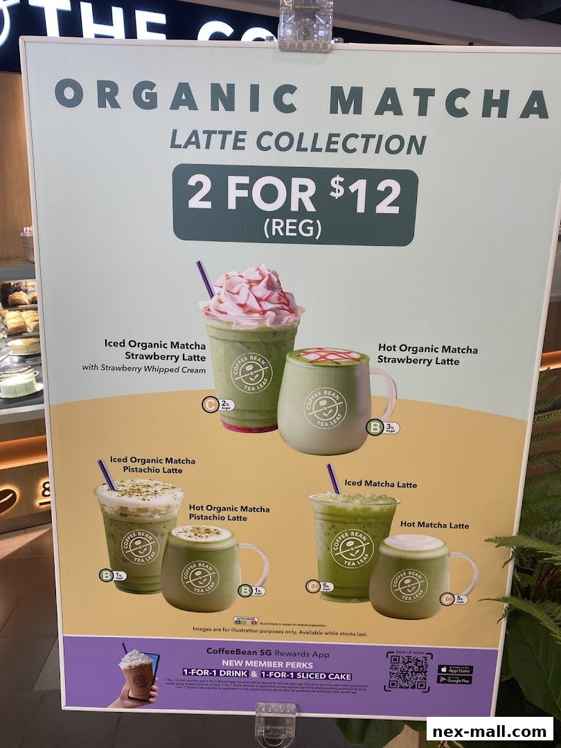 A promotional poster for The Coffee Bean & Tea Leaf's Organic Matcha Latte Collection.