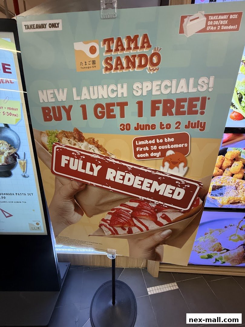 A promotional poster for Tamago-EN's Tama Sando with a 'Buy 1 Get 1 Free' offer.