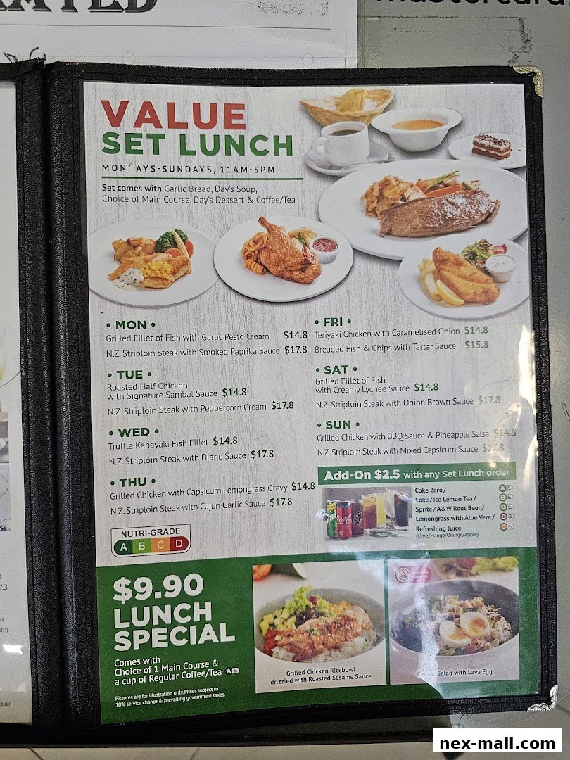 A menu showcasing a value set lunch with daily specials and a $9.90 lunch special.