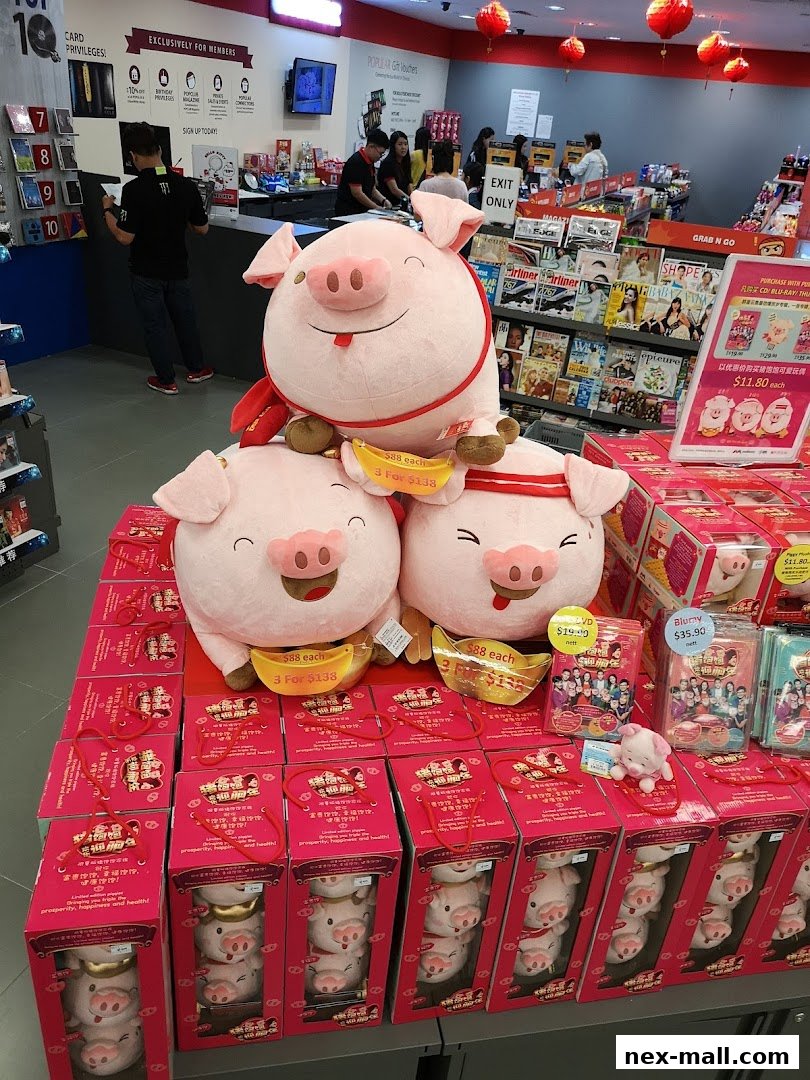 POPULAR Bookstore displays plush pigs and gift items for Chinese New Year.