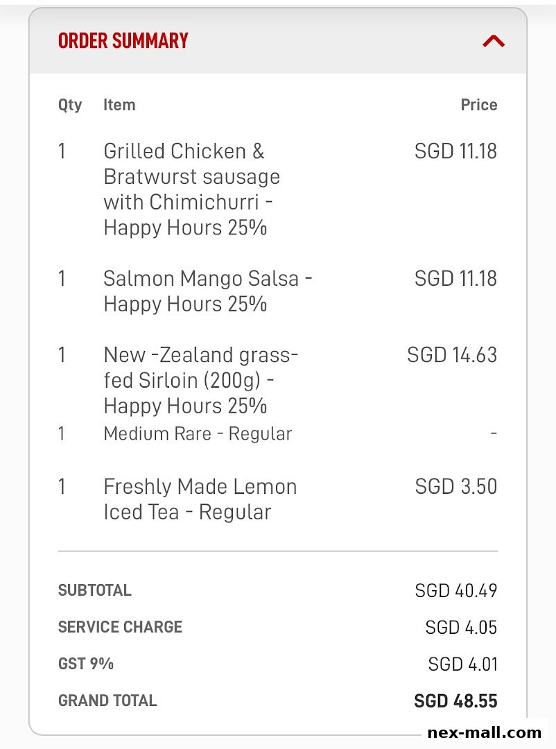 An order summary showing a list of food and drinks with their prices and quantities.