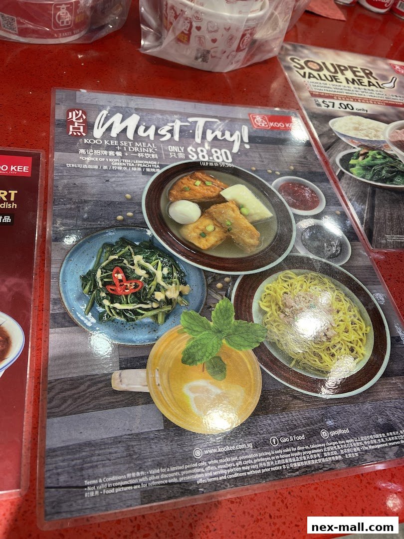 A menu from Koo Kee featuring a 'Must Try!' set meal with a drink for $8.80.